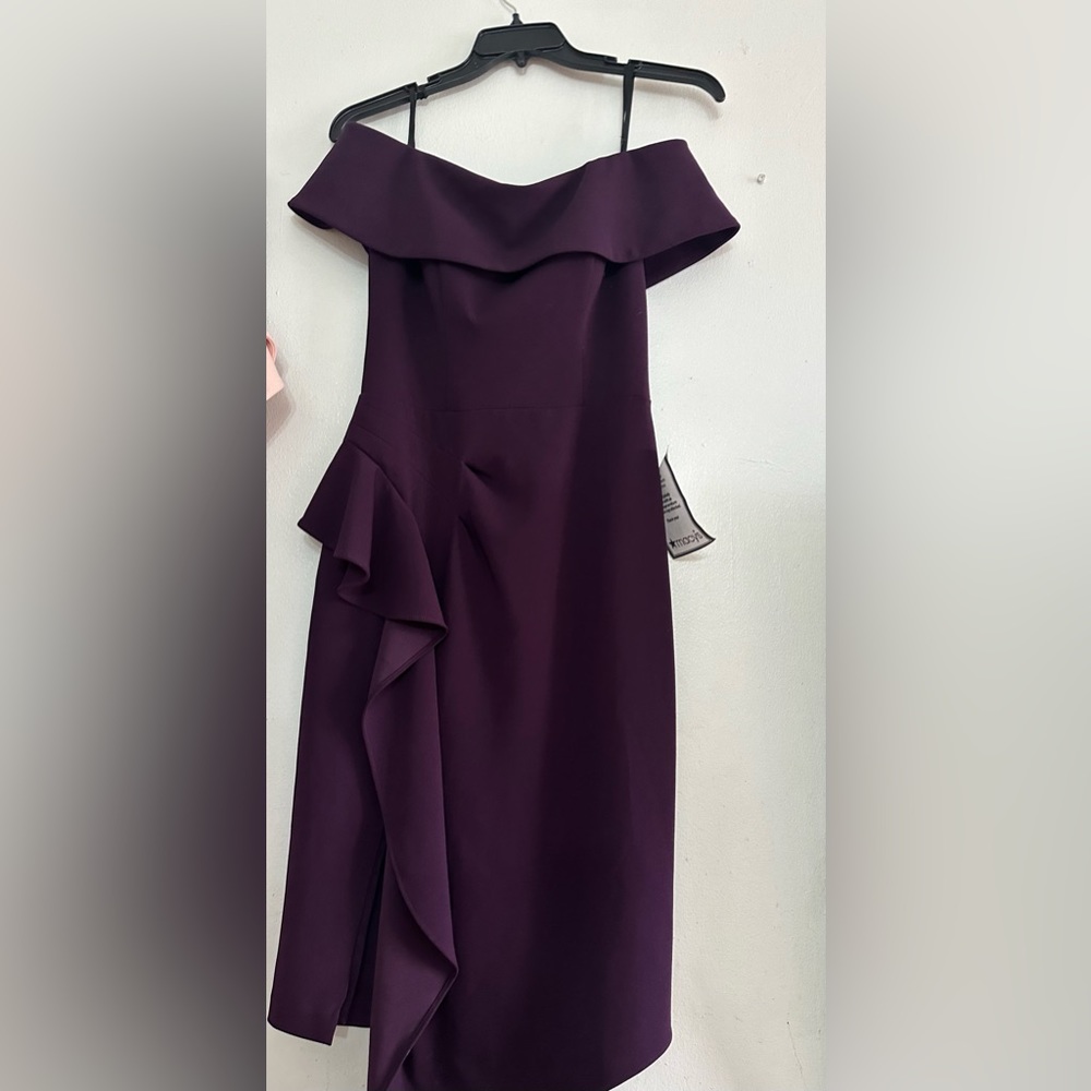 Brand new in tags macys Betsy & Adam off shoulder purple dress mid length size 6